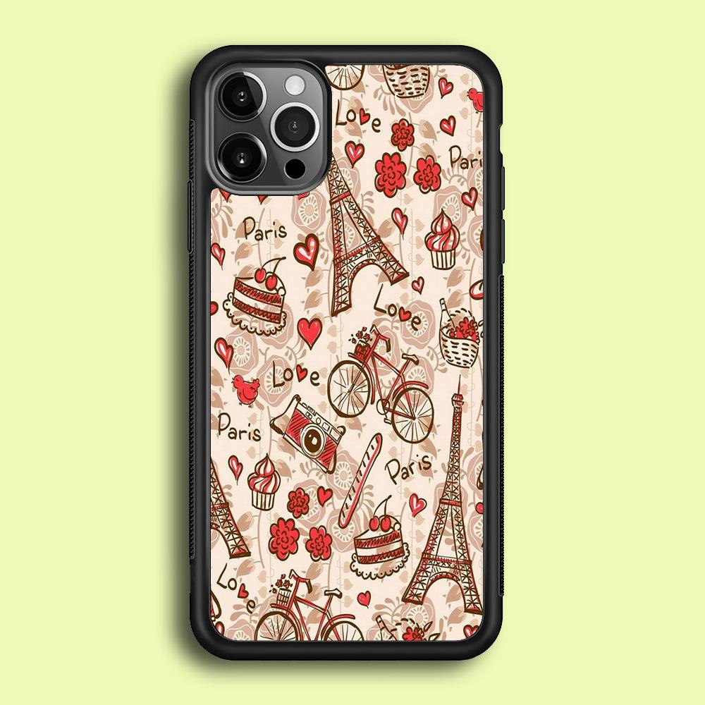 Motif Paris Love iPhone 12 Pro Case-Rubber / Black (2D Case)-Xtracase