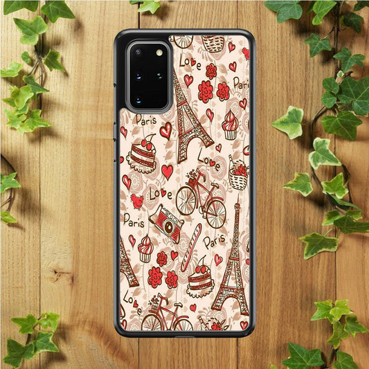 Motif Paris Love Samsung Galaxy S20 Plus Case-Rubber / White (2D Case)-Xtracase