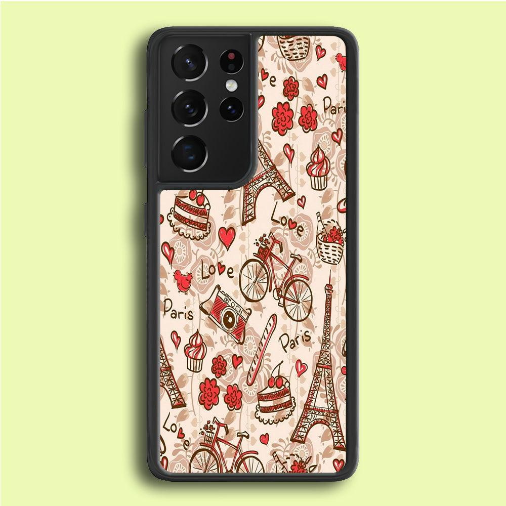 Motif Paris Love Samsung Galaxy S25 Ultra Case-Rubber / White (2D Case)-Xtracase