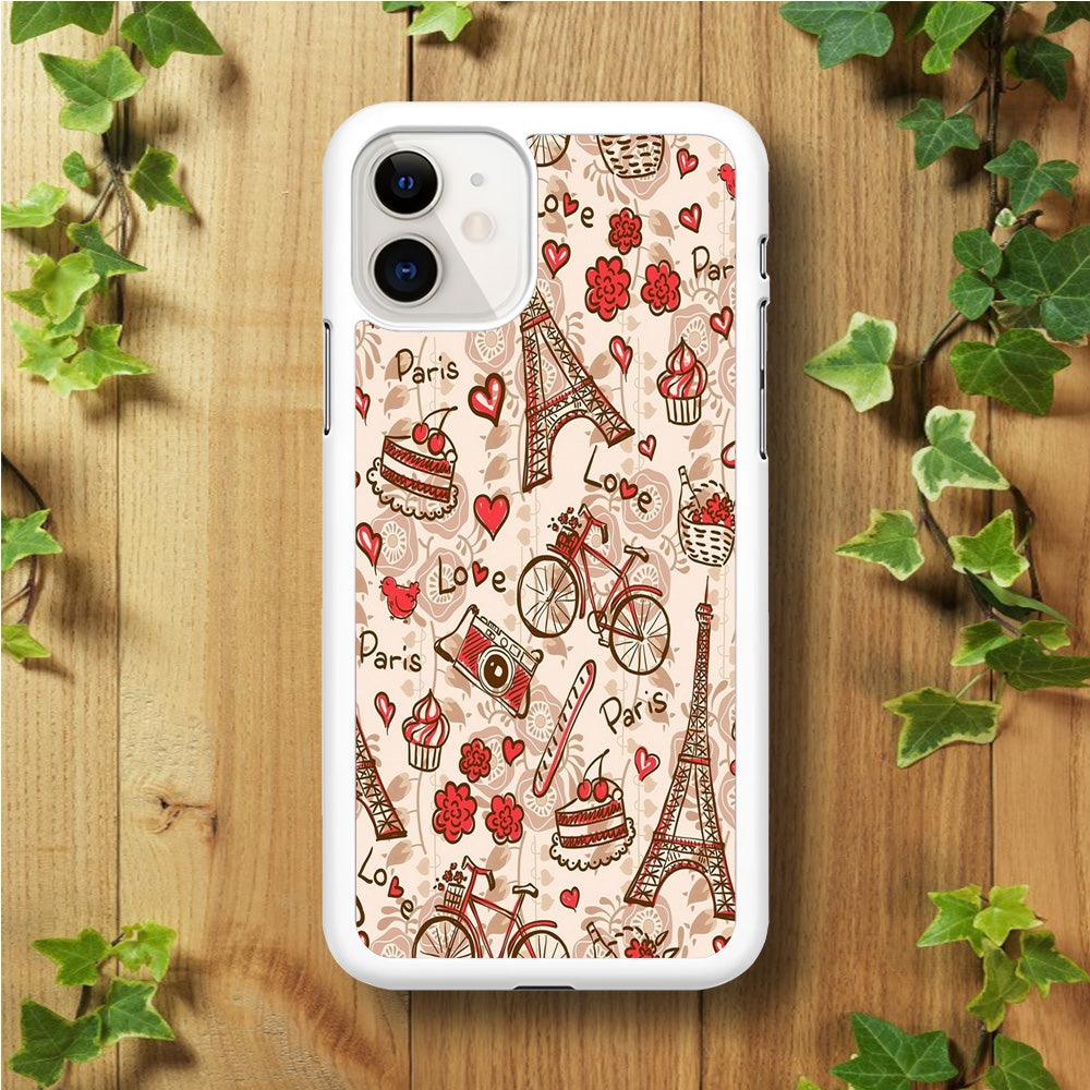 Motif Paris Love iPhone 11 Case-Rubber / White (2D Case)-Xtracase