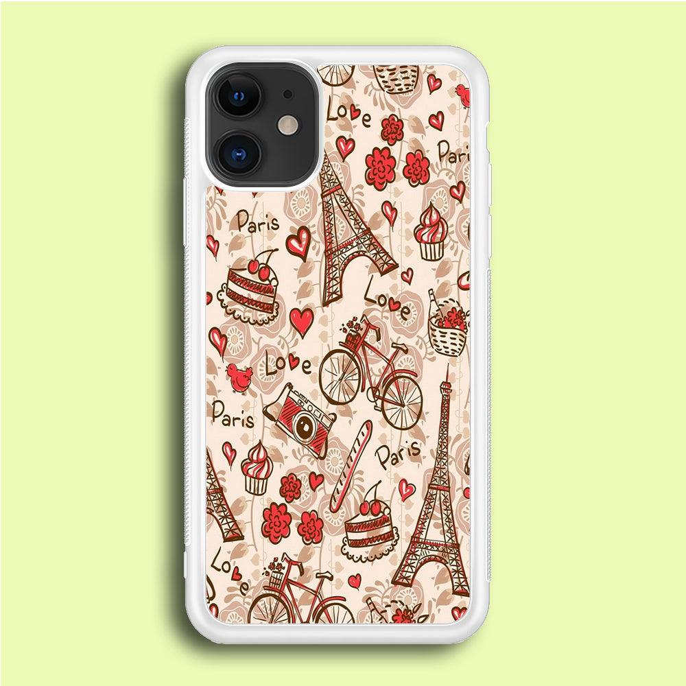 Motif Paris Love iPhone 12 Mini Case-Rubber / White (2D Case)-Xtracase