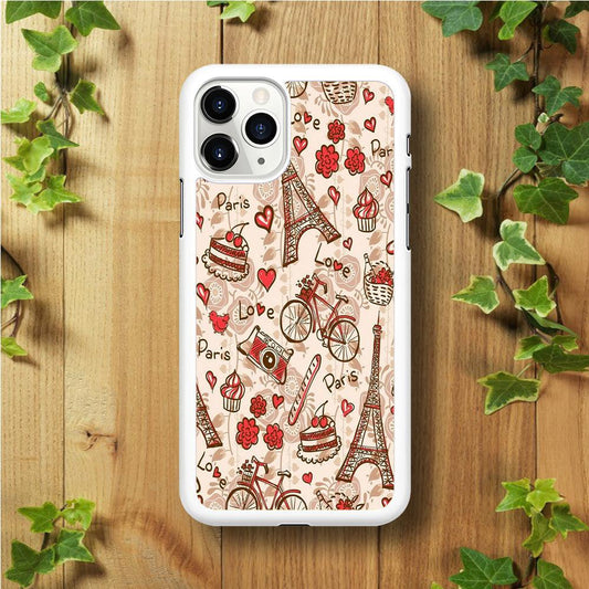 Motif Paris Love iPhone 11 Pro Case-Rubber / White (2D Case)-Xtracase