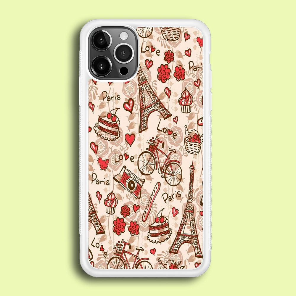 Motif Paris Love iPhone 12 Pro Case-Rubber / White (2D Case)-Xtracase