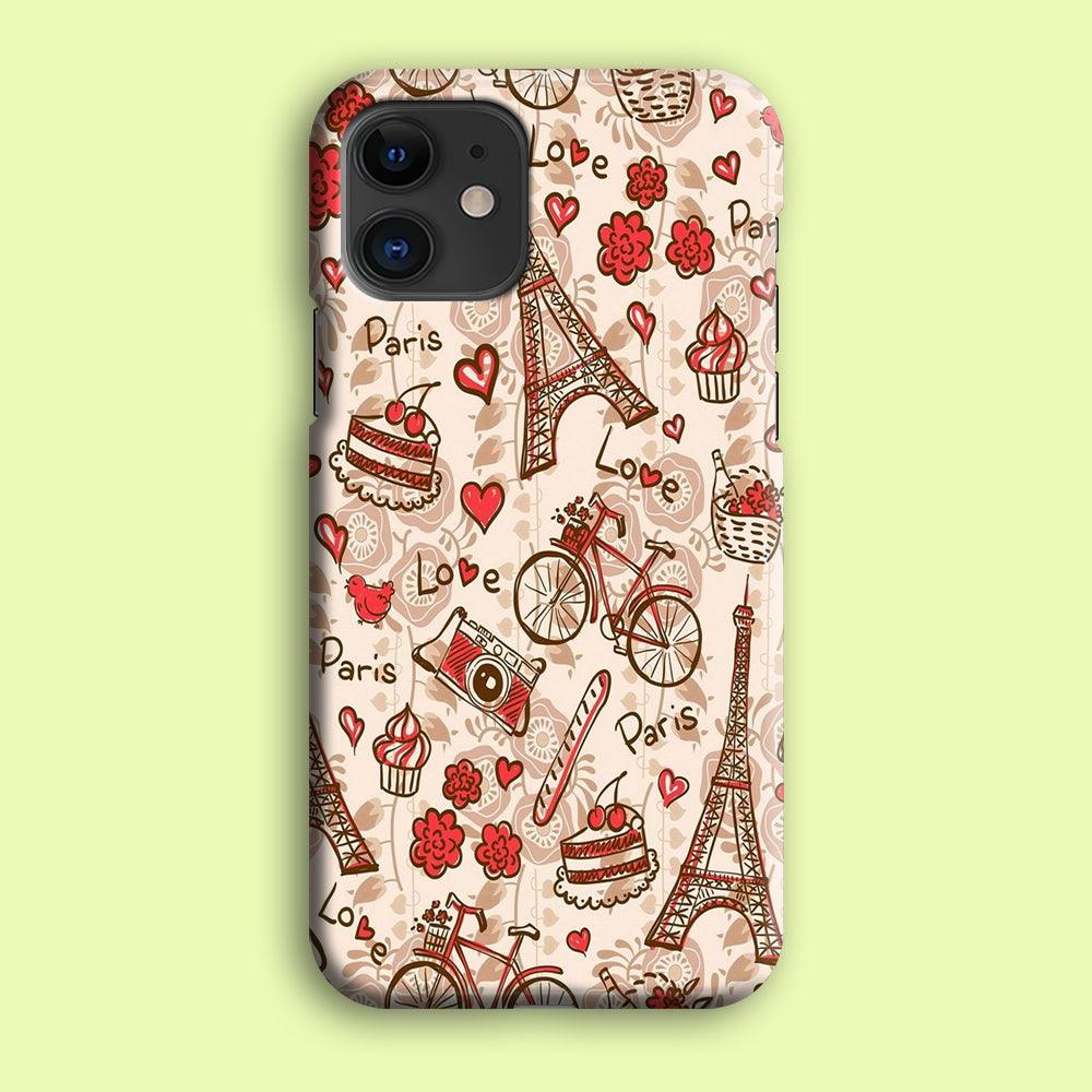 Motif Paris Love iPhone 12 Mini Case-Plastic / Full Wrap (3D Case)-Xtracase