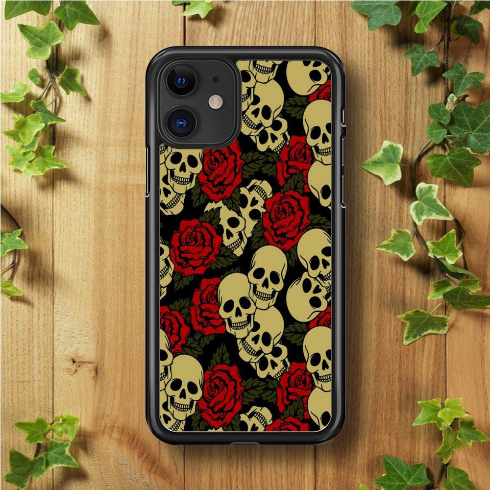 Motif Skull and Rose iPhone 11 Case-Rubber / Black (2D Case)-Xtracase