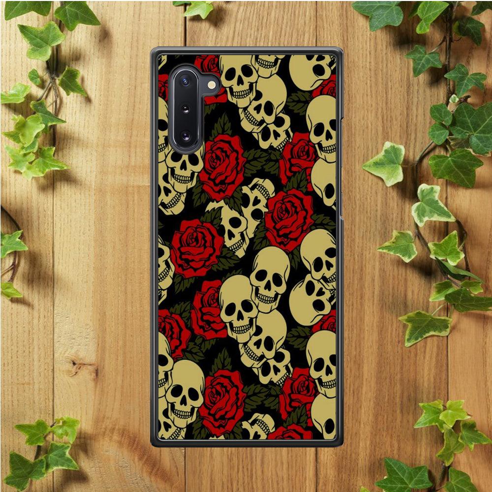 Motif Skull and Rose Samsung Galaxy Note 10 Case-Rubber / White (2D Case)-Xtracase