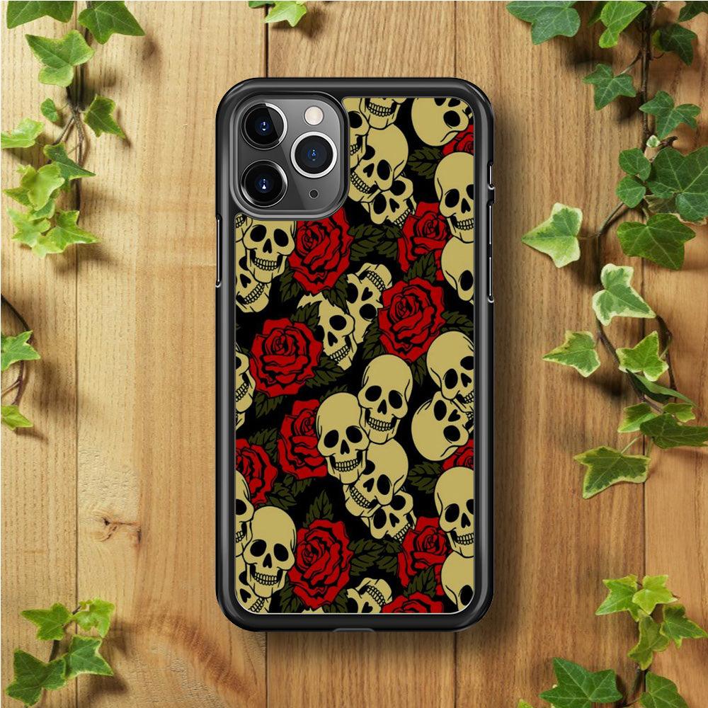 Motif Skull and Rose iPhone 11 Pro Case-Rubber / Black (2D Case)-Xtracase