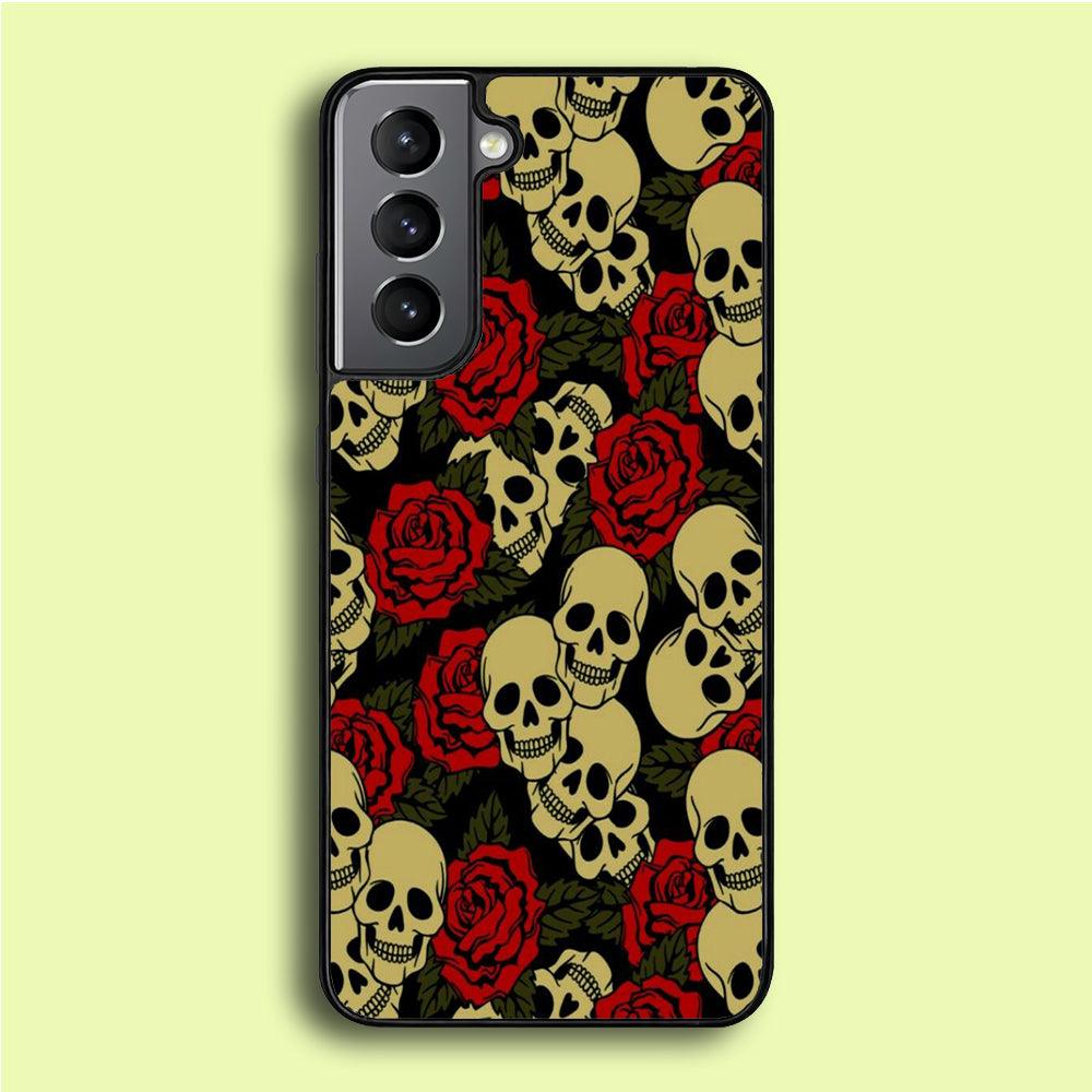 Motif Skull and Rose Samsung Galaxy A16 Case-Rubber / White (2D Case)-Xtracase