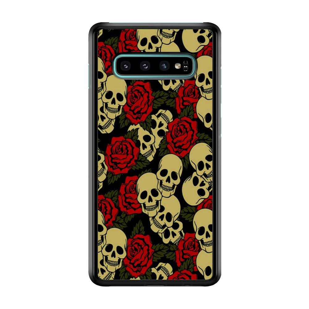 Motif Skull and Rose Samsung Galaxy S10 Case-Plastic / Full Wrap (3D Case)-Xtracase