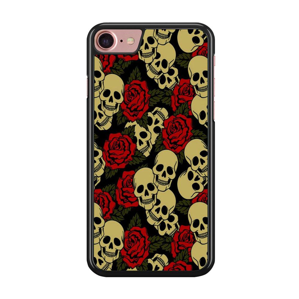 Motif Skull and Rose iPhone 7 Case-Rubber / Black (2D Case)-Xtracase