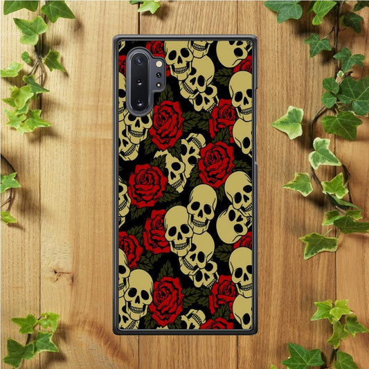 Motif Skull and Rose Samsung Galaxy Note 10 Plus Case-Rubber / White (2D Case)-Xtracase