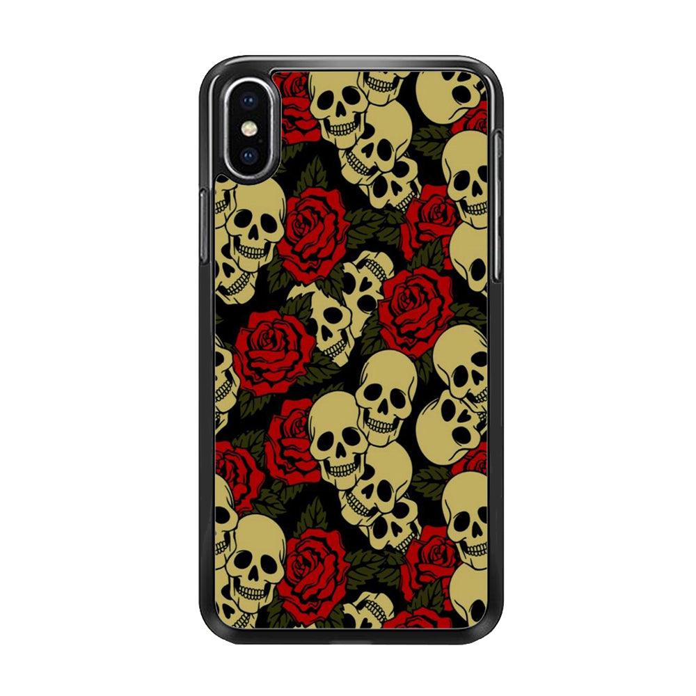 Motif Skull and Rose iPhone Xs Max Case-Rubber / Black (2D Case)-Xtracase