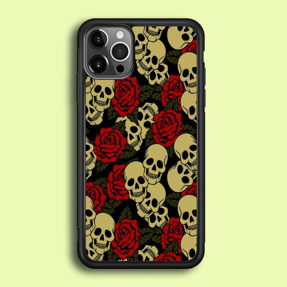 Motif Skull and Rose iPhone 12 Pro Case-Rubber / Black (2D Case)-Xtracase