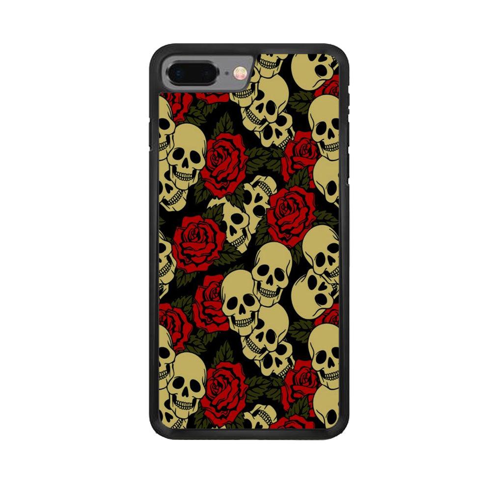 Motif Skull and Rose iPhone 7 Plus Case-Rubber / Black (2D Case)-Xtracase
