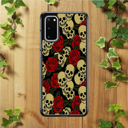 Motif Skull and Rose Samsung Galaxy S20 Case-Rubber / White (2D Case)-Xtracase