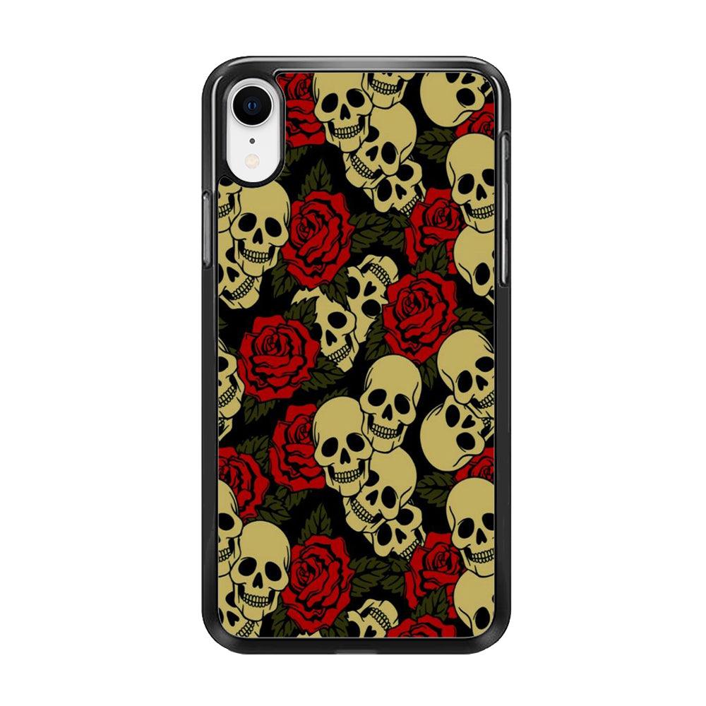 Motif Skull and Rose iPhone XR Case-Rubber / Black (2D Case)-Xtracase