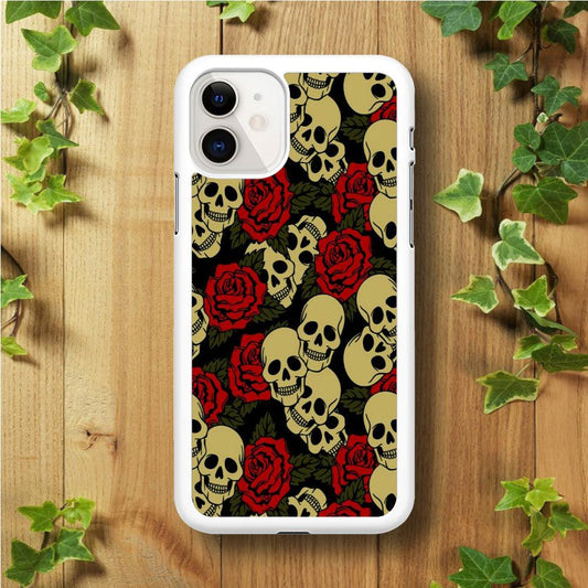 Motif Skull and Rose iPhone 11 Case-Rubber / White (2D Case)-Xtracase