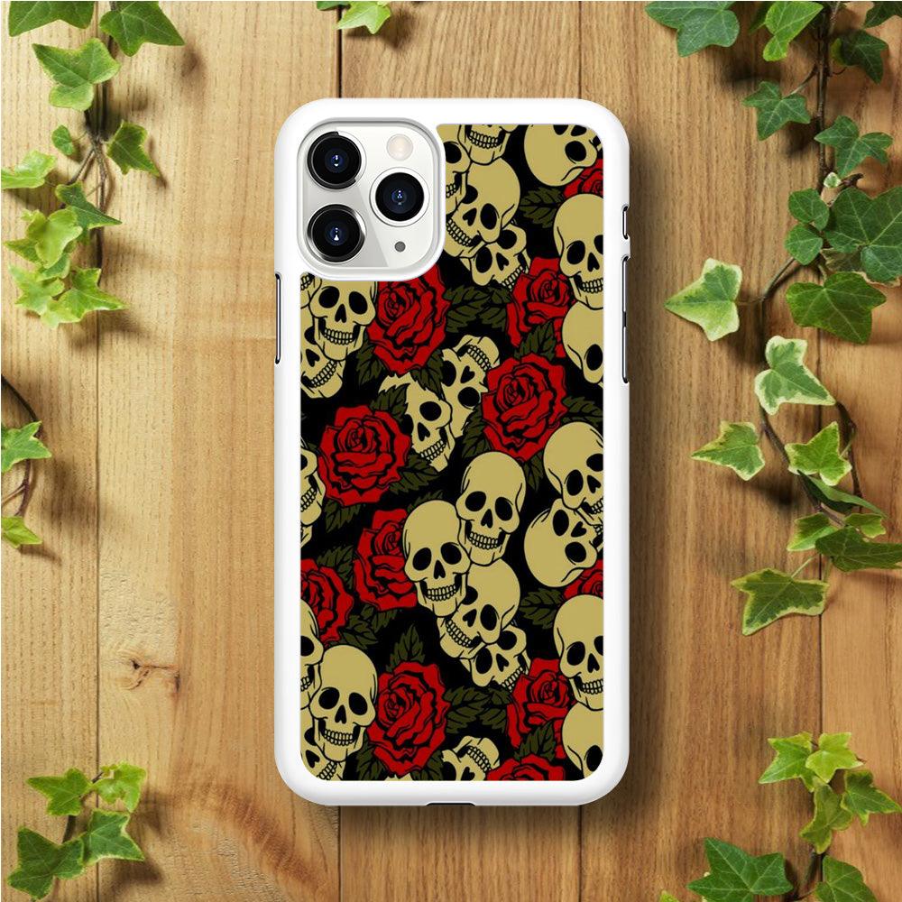 Motif Skull and Rose iPhone 11 Pro Case-Rubber / White (2D Case)-Xtracase