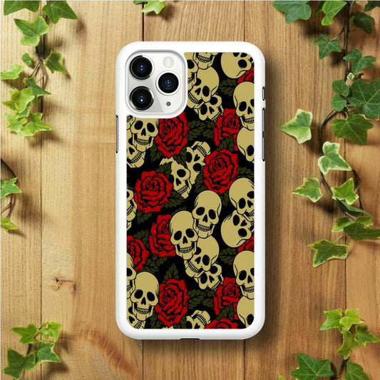 Motif Skull and Rose iPhone 11 Pro Case-Rubber / White (2D Case)-Xtracase