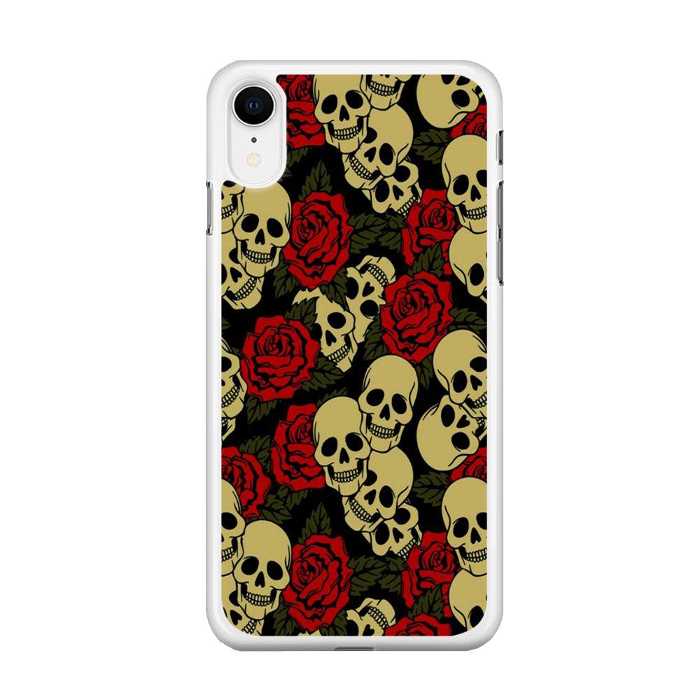 Motif Skull and Rose iPhone XR Case-Rubber / White (2D Case)-Xtracase