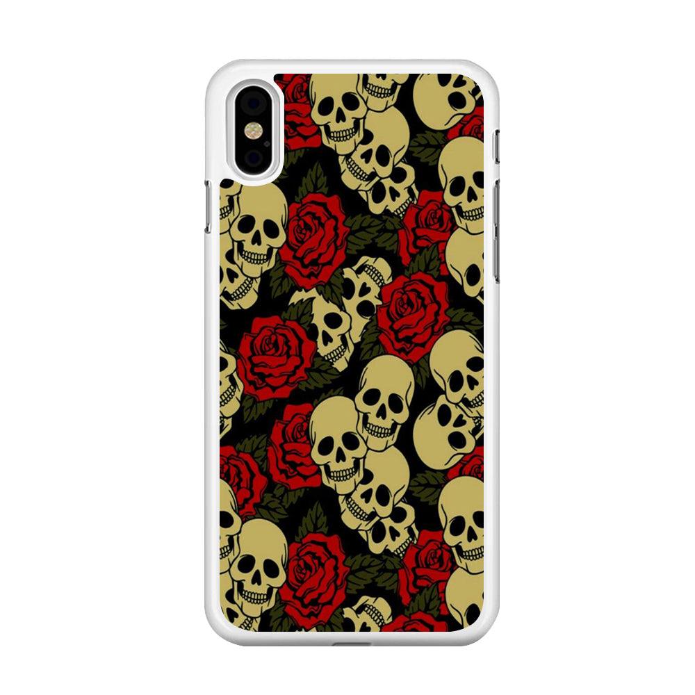 Motif Skull and Rose iPhone Xs Max Case-Rubber / White (2D Case)-Xtracase