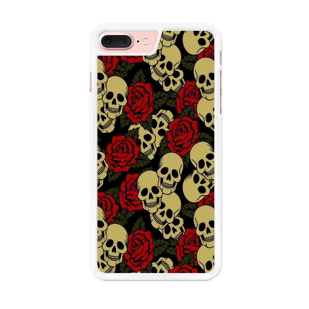 Motif Skull and Rose iPhone 7 Plus Case-Rubber / White (2D Case)-Xtracase