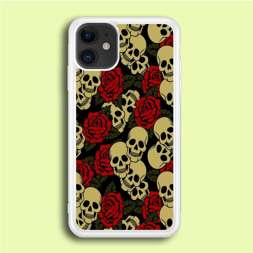 Motif Skull and Rose iPhone 12 Mini Case-Rubber / White (2D Case)-Xtracase