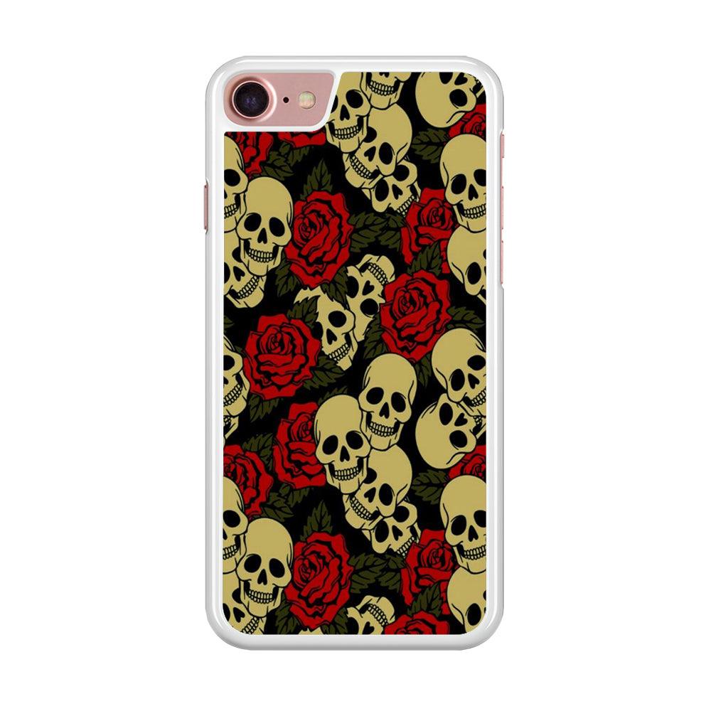 Motif Skull and Rose iPhone 7 Case-Rubber / White (2D Case)-Xtracase