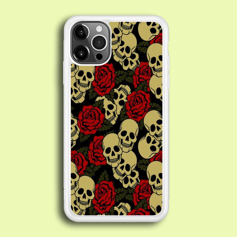 Motif Skull and Rose iPhone 12 Pro Case-Rubber / White (2D Case)-Xtracase