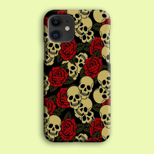 Motif Skull and Rose iPhone 12 Mini Case-Plastic / Full Wrap (3D Case)-Xtracase