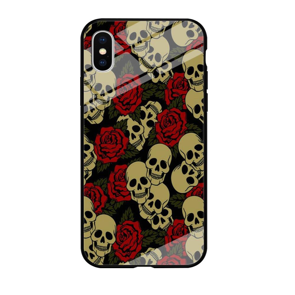 Motif Skull and Rose iPhone Xs Case-Tempered Glass Case-Xtracase
