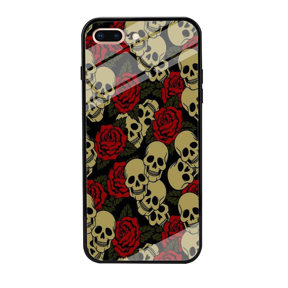 Motif Skull and Rose iPhone 7 Plus Case-Tempered Glass Case-Xtracase