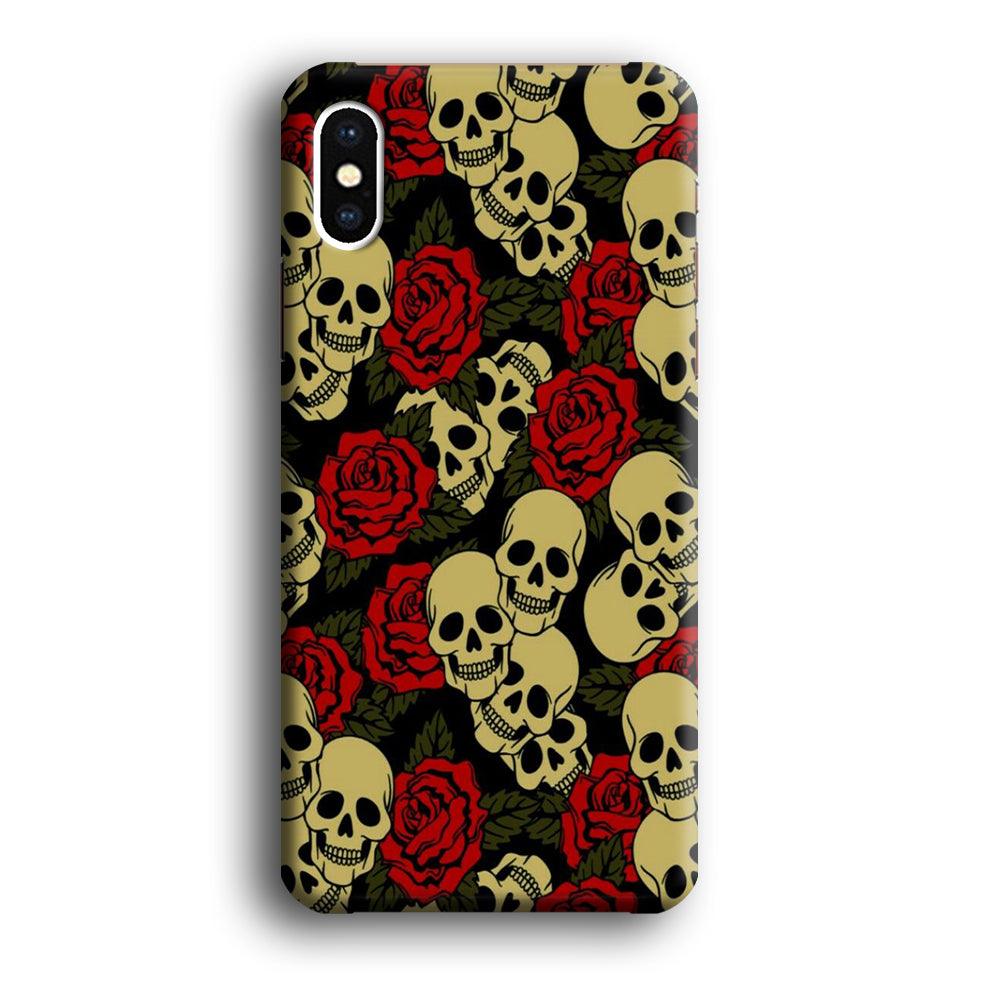 Motif Skull and Rose iPhone Xs Max Case-Plastic / Full Wrap (3D Case)-Xtracase