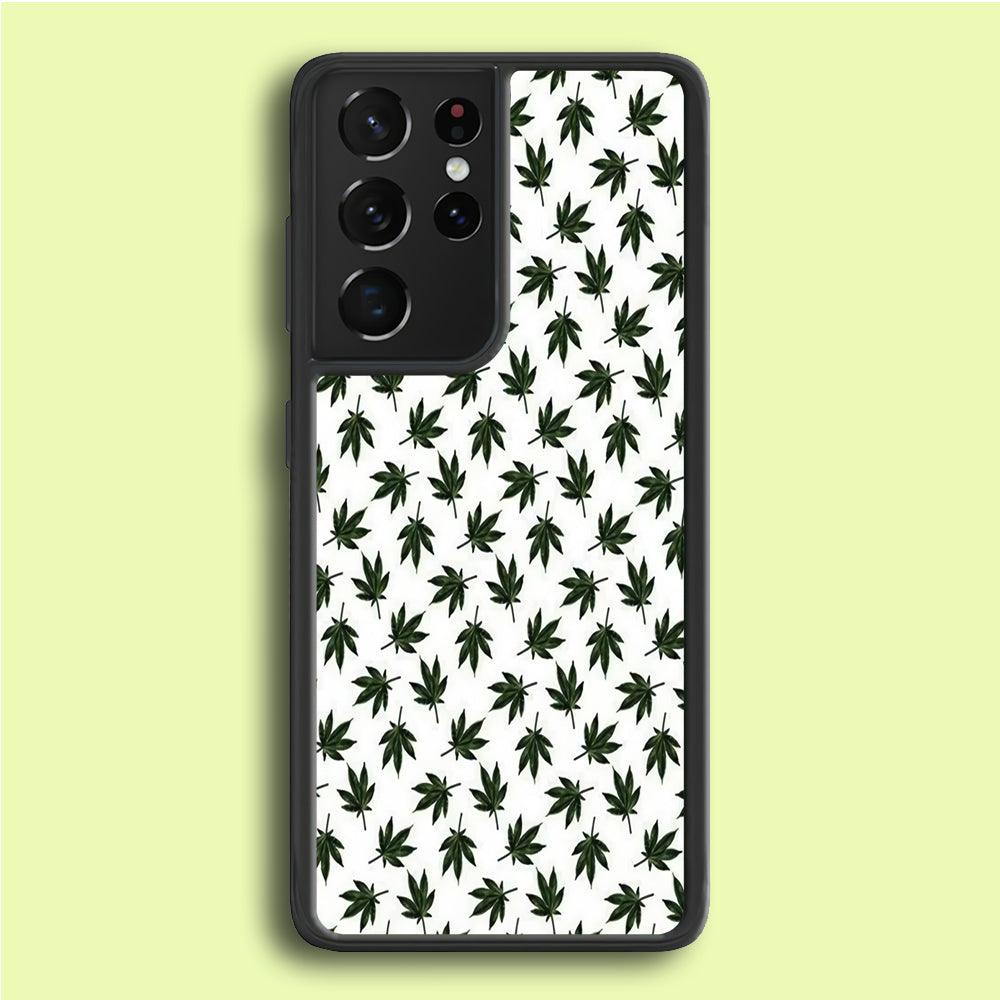 Motif Weed Samsung Galaxy S25 Ultra Case-Rubber / White (2D Case)-Xtracase