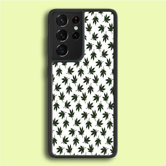 Motif Weed Samsung Galaxy S21 Ultra Case-Rubber / White (2D Case)-Xtracase
