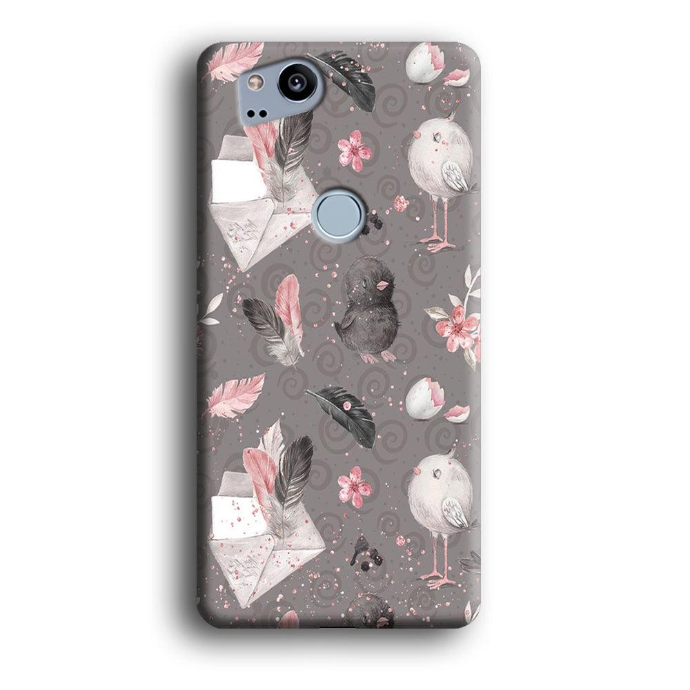 Motif Bird and Letter Grey Google Pixel 2 3D Case-Xtracase