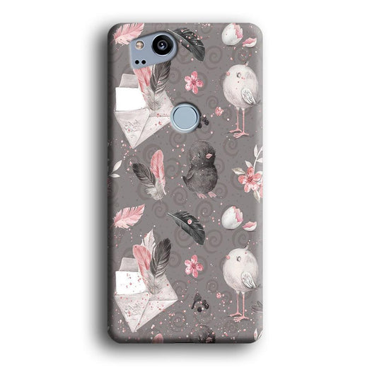 Motif Bird and Letter Grey Google Pixel 2 3D Case-Xtracase