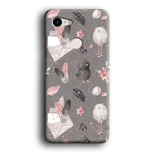 Motif Bird and Letter Grey Google Pixel 3 3D Case-Xtracase