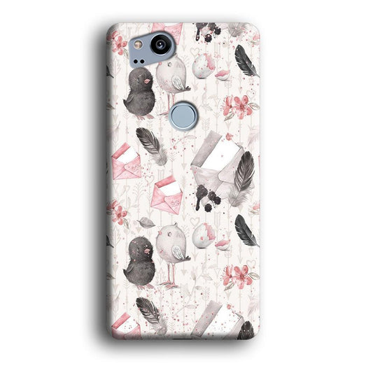 Motif Bird and Letter White Google Pixel 2 3D Case-Xtracase