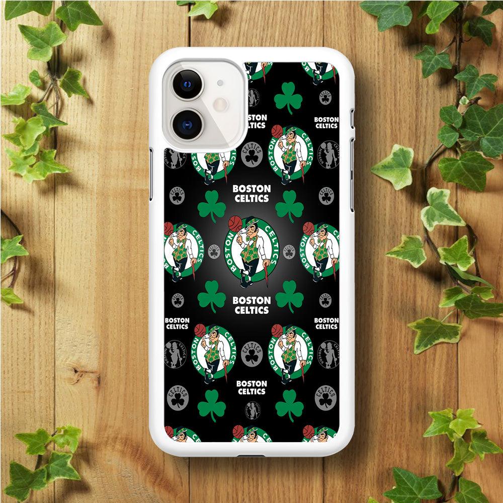 NBA Boston Celtic Basketball 001 iPhone 11 Case-Rubber / White (2D Case)-Xtracase