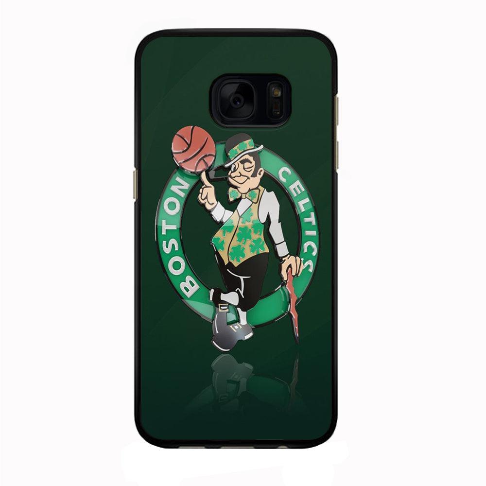 NBA Boston Celtic Basketball 002 Samsung Galaxy S7 Edge Case-Rubber / Black (2D Case)-Xtracase