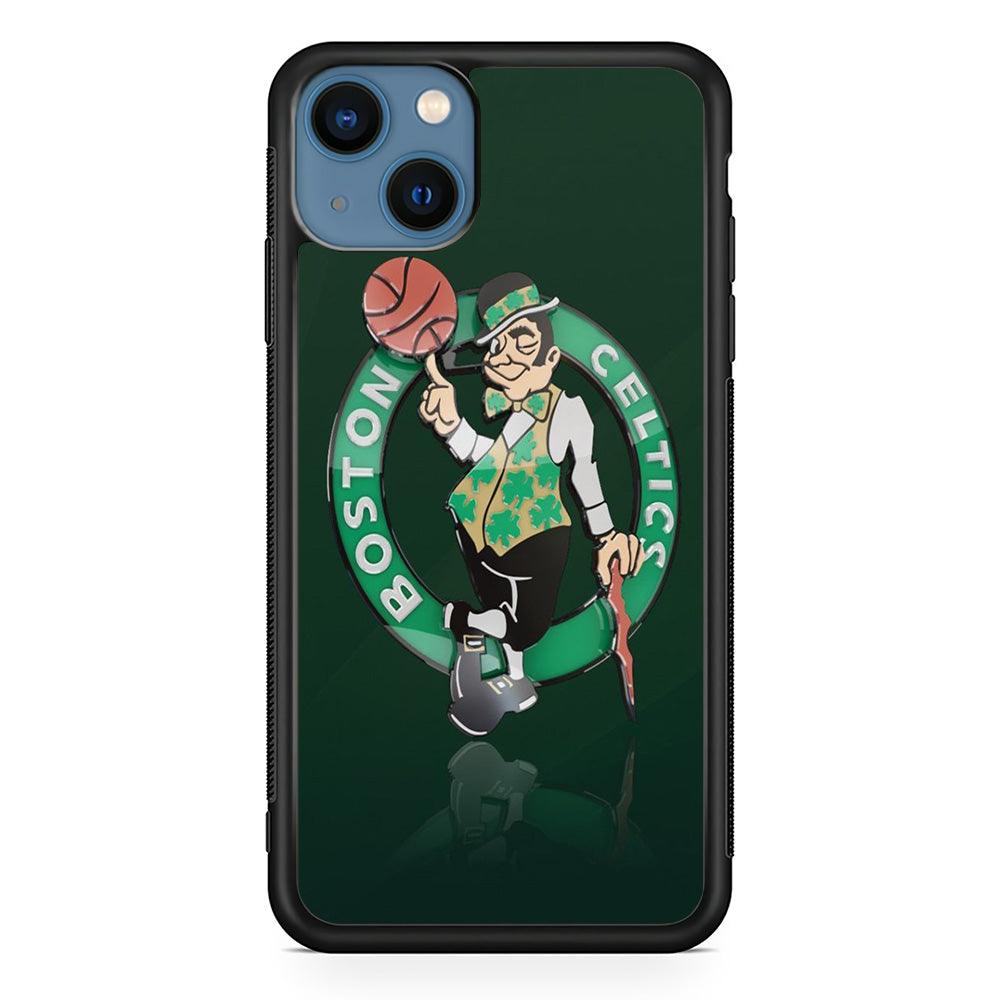 NBA Boston Celtic Basketball 002 iPhone 13 Mini Case-Rubber / Black (2D Case)-Xtracase