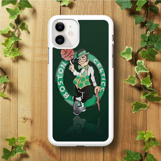 NBA Boston Celtic Basketball 002 iPhone 11 Case-Rubber / White (2D Case)-Xtracase