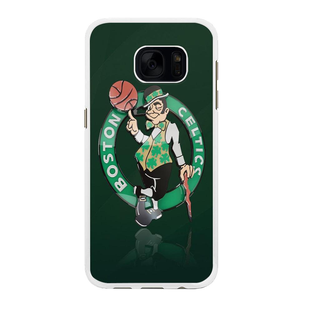 NBA Boston Celtic Basketball 002 Samsung Galaxy S7 Edge Case-Rubber / White (2D Case)-Xtracase