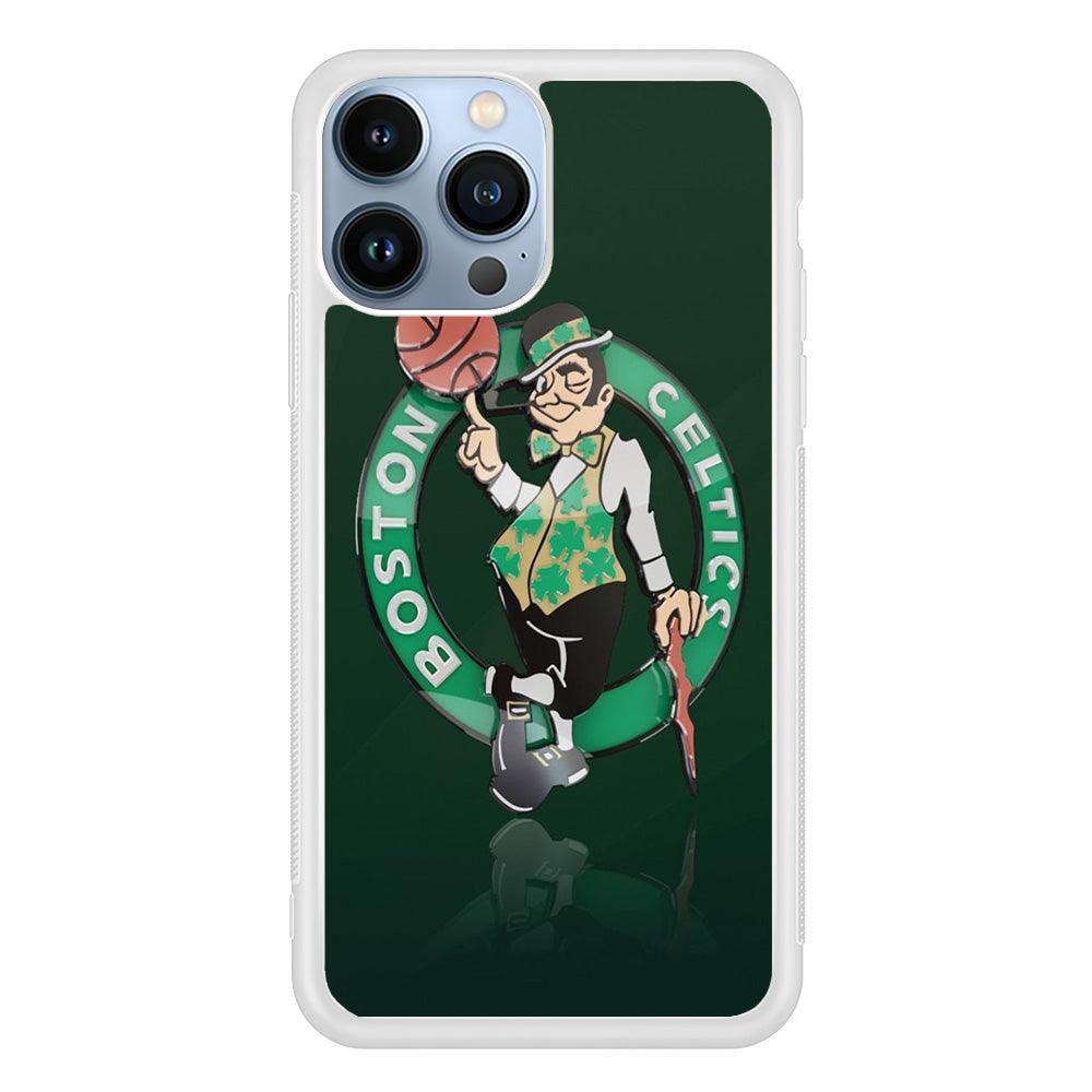 NBA Boston Celtic Basketball 002 iPhone 13 Pro Max Case-Rubber / White (2D Case)-Xtracase