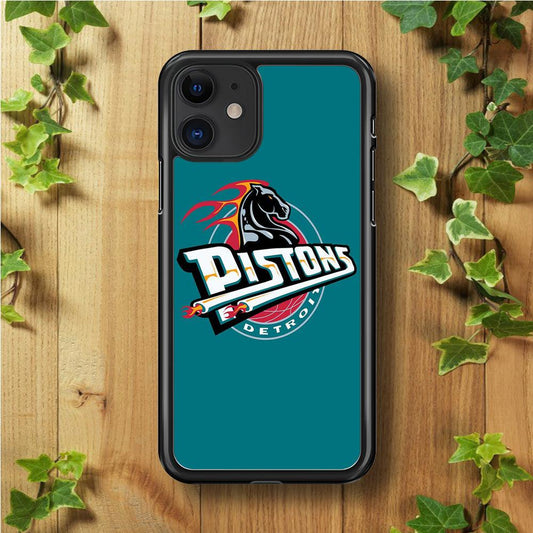 NBA Detroit Pistons Basketball 001 iPhone 11 Case-Rubber / Black (2D Case)-Xtracase
