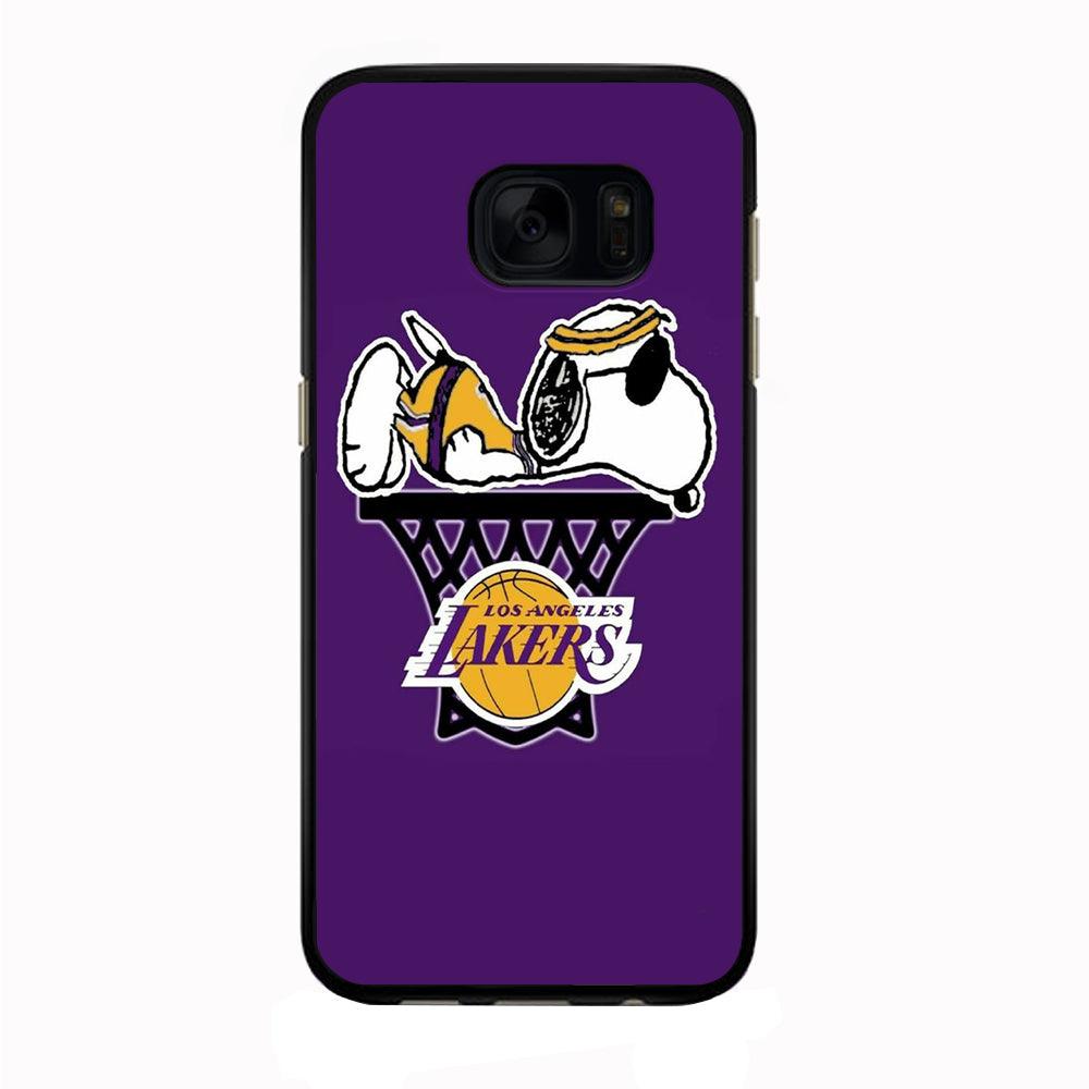 NBA Lakers Snoopy Basketball Samsung Galaxy S7 Edge Case-Rubber / Black (2D Case)-Xtracase