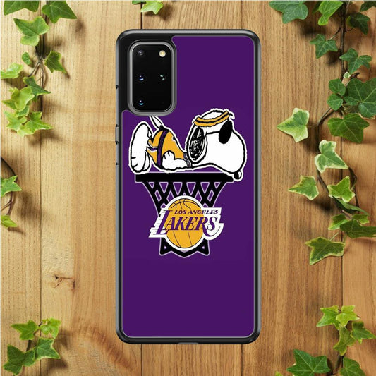 NBA Lakers Snoopy Basketball Samsung Galaxy S20 Plus Case-Rubber / White (2D Case)-Xtracase