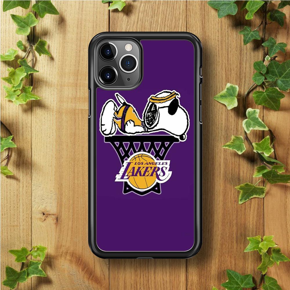 NBA Lakers Snoopy Basketball iPhone 11 Pro Case-Rubber / Black (2D Case)-Xtracase