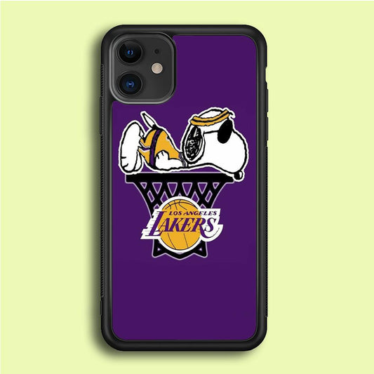 NBA Lakers Snoopy Basketball iPhone 12 Case-Rubber / Black (2D Case)-Xtracase